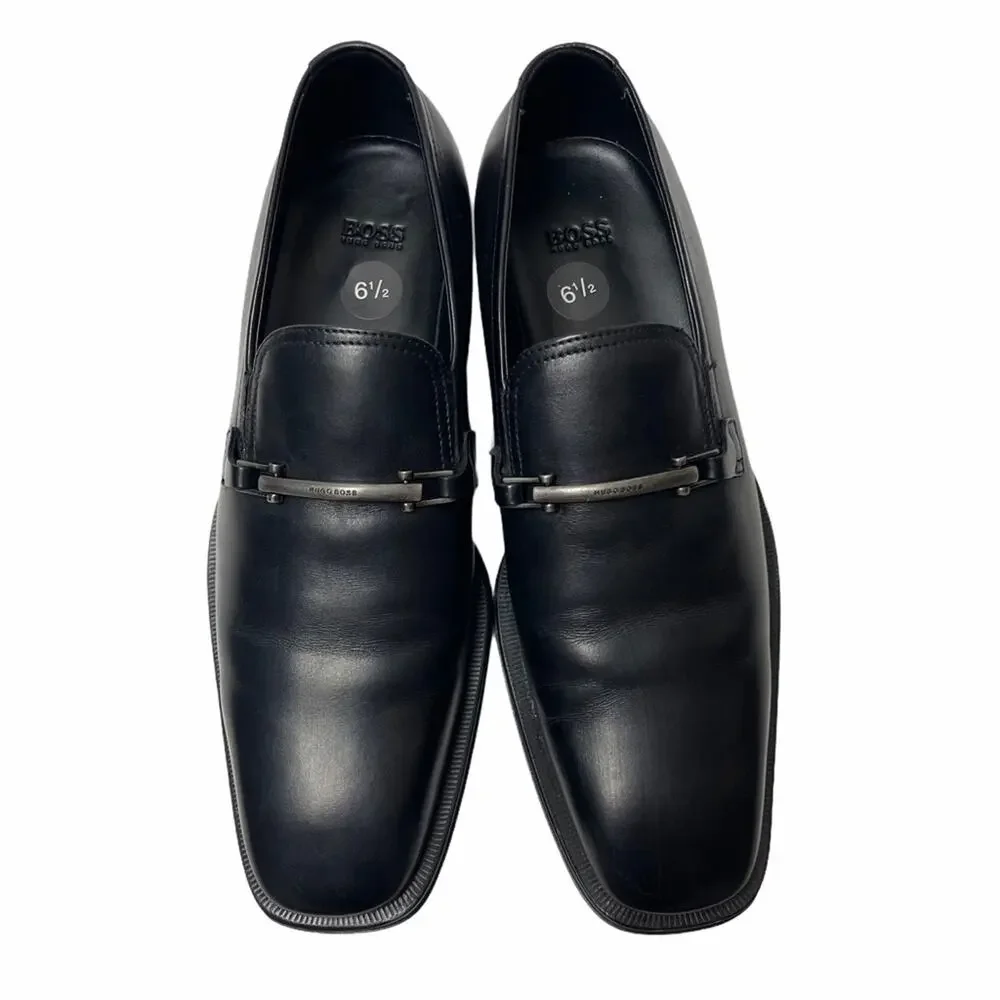 Hugo Boss Leather Loafers with Buckle Detail Black 6.5 Men's